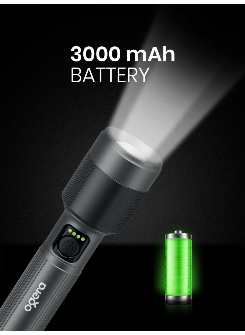 أوجيرا كشاف LED قابل لإعادة الشحن | إضاءة ليزر عالية القدرة 35 واط | سطوع 2000 لومن | مدى إضاءة طويل 3000 متر | شحن USB Type-C | مقاوم للماء IPX5 | خاصية الزوم ووضع SOS للطوارئ | أسود - Image 3